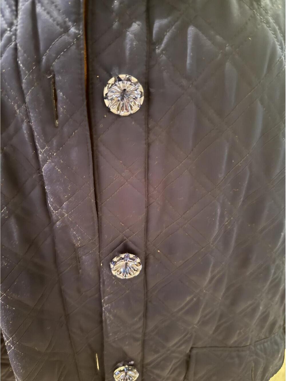Hill house Navy quilted duvet jacket embellished buttons cottage core satin M - Picture 3 of 5